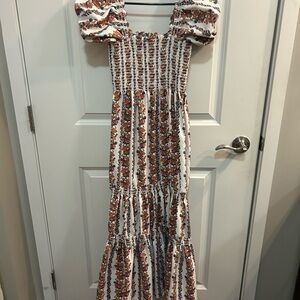 O.P.T Anthropologie Daphne Floral Smocked Square Neck Maxi Dress Size L
